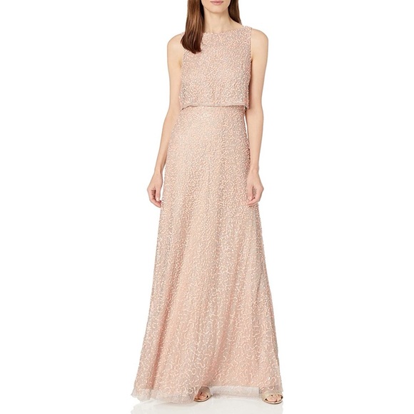 Adrianna Papell Beaded Lace Popover Gown sz 6 - Picture 2 of 9